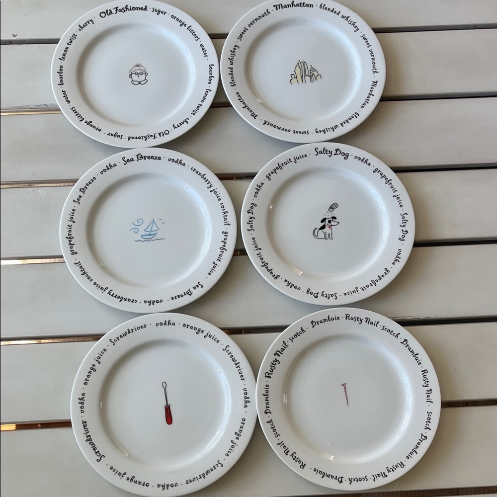 Pottery Barn Bar Lingo Appetizer 8 inch Plates